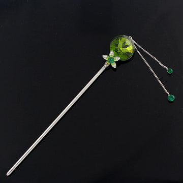 LUX Olive Green Swarovski Rhinestone Hair Stick with Tassels